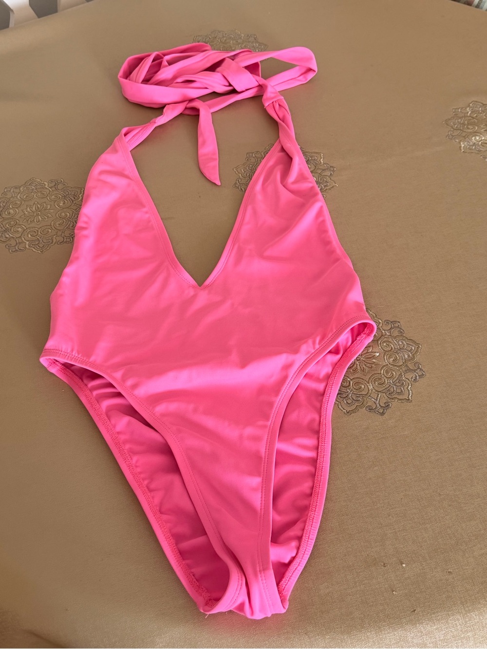 Hot Miami Styles Hot Pink Halter One-Piece Swimsuit